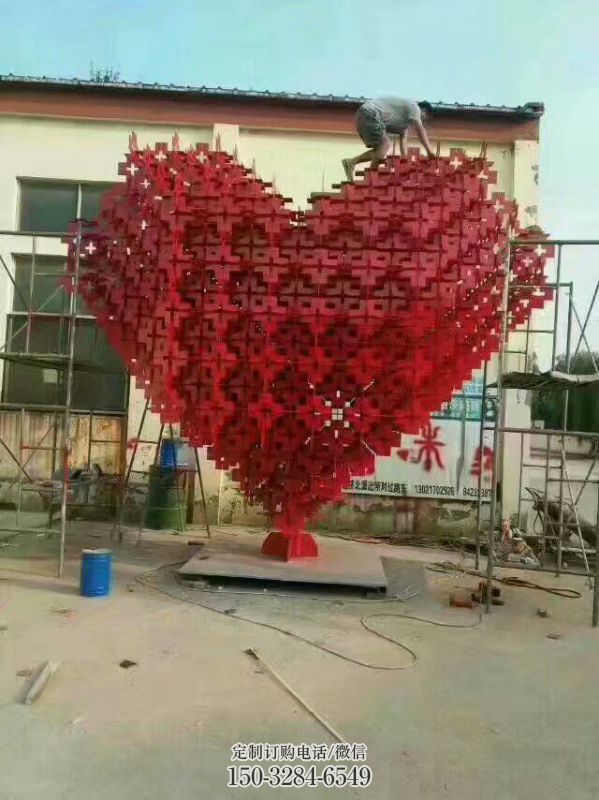 十字心形雕塑 现代公园雕塑 大型爱情雕塑